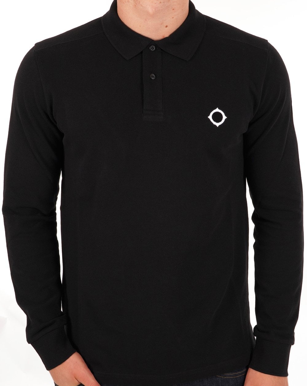 Ma.strum Long Sleeve Pique Polo Shirt Jet Black